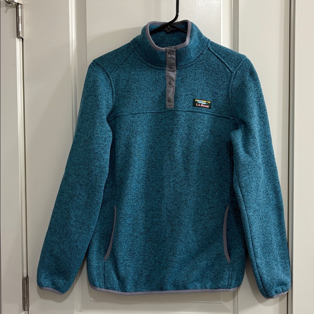 L.L. Bean Women’s Teal Fleece Quarter Snap Pullover Classic Sweater - Picture 2 of 4